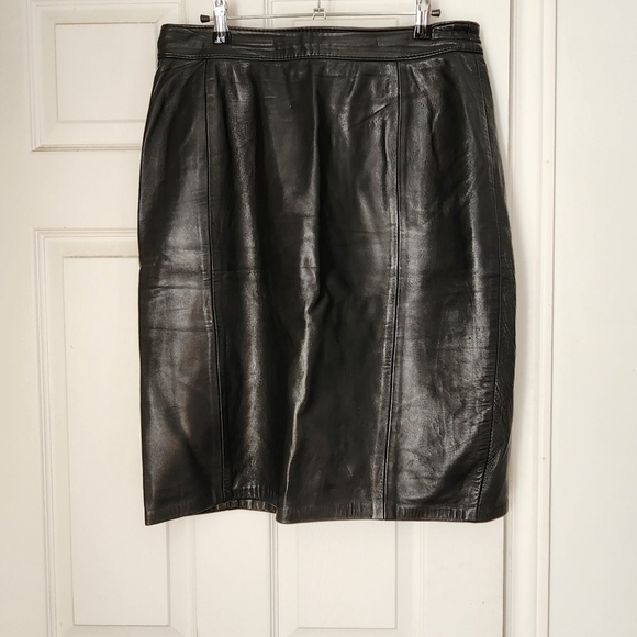 Vintage 80s high waist leather midi skirt - Picture 4 of 7